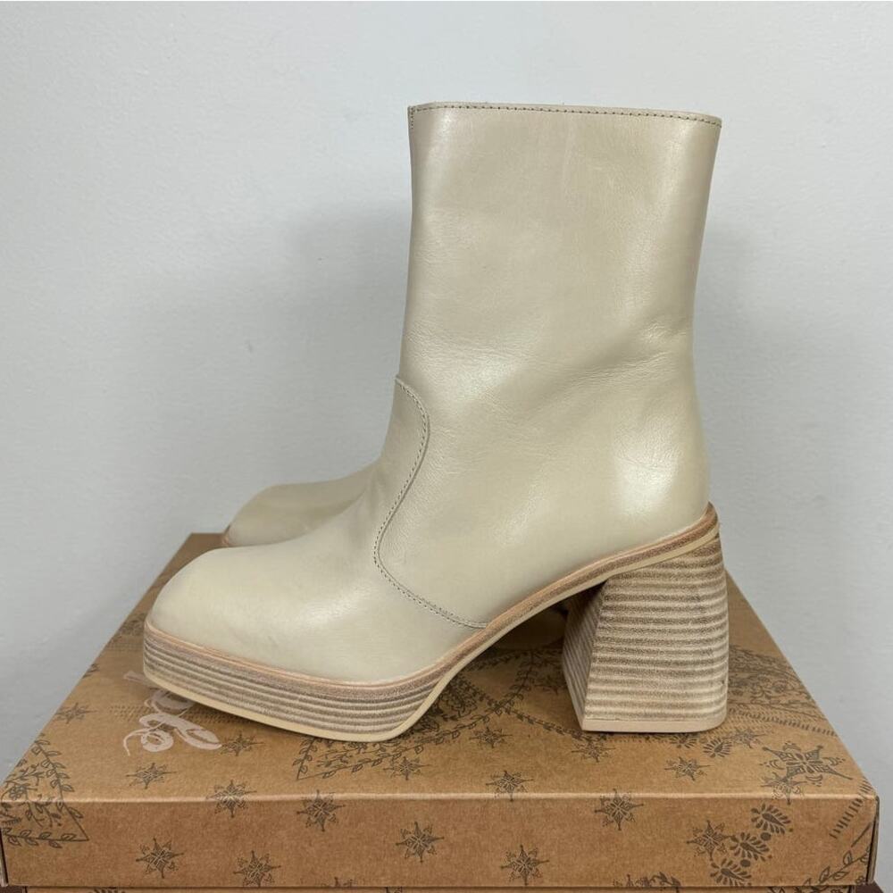 New Free People Ruby Platform Bootie in Bone Leather Women's Size EU 38.5 - Picture 3 of 8